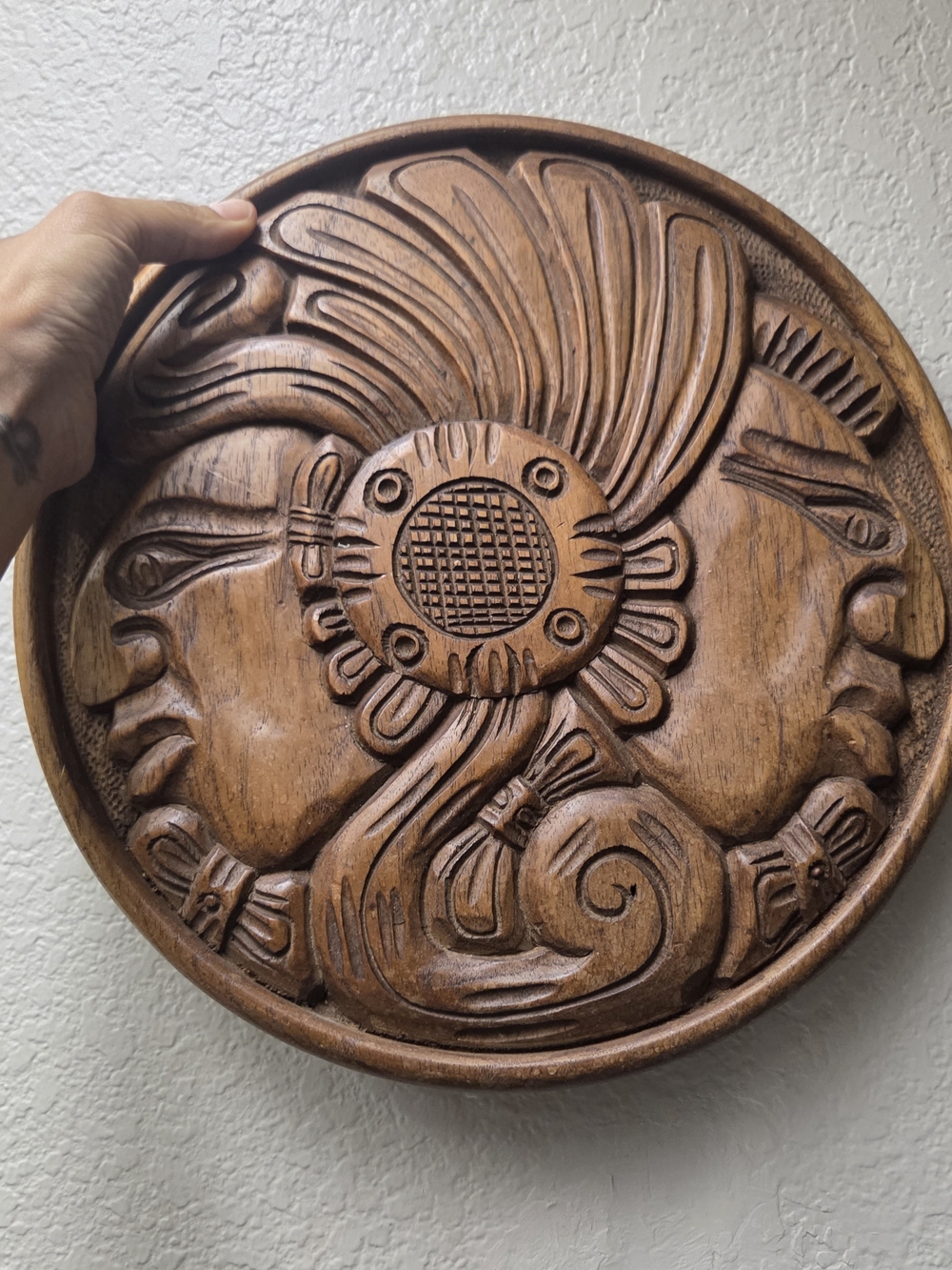 Vintage Hand Carved El SalvadorHand Carved Wooden Decorative Wall Plaque - Brown